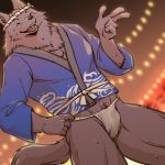 anthro bathym bulge canine clothing demon festival fundoshi happi- horn japanese_clothing male mammal pose pubes sunspotfish tokyo_afterschool_summoners underwear wolf 