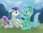  2018 amber_eyes blush bonbon_(mlp) boop cloud cute cutie_mark duo earth_pony equine eyelashes female female/female feral floppy_ears friendship_is_magic grass green_hair hair hand_holding hi_res hooves horn horse lyra_heartstrings_(mlp) mammal mountain multicolored_hair my_little_pony nude open_mouth open_smile outside pony sitting sky smile teal_eyes two_tone_hair underhoof unicorn xduskstarx 