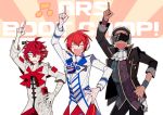  arsloid bad_id bad_twitter_id bandages beamed_eighth_notes black_hair cravat cyber_songman dark_skin dark_skinned_male fukase hand_on_hip head_flag headphones jacket male_focus multiple_boys musical_note pants pointing pointing_up red_hair red_pants red_sclera saturday_night_fever scar shaved_head smile sunglasses uoshi_(uoshi777) vocaloid wristband 