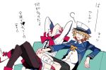  bad_id bad_twitter_id bandage_over_one_eye bandages barefoot blonde_hair coat couch crossed_legs fukase hat lowres male_focus multiple_boys oliver_(vocaloid) red_hair sailor_collar sailor_hat shorts sitting uoshi_(uoshi777) vocaloid yellow_eyes 