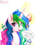 2015 ? brush bust_portrait colored_pencil dialogue english_text equine eyebrows eyelashes female feral friendship_is_magic glowing_horn hair hairspray hi_res horn levitation long_hair looking_at_viewer magic mammal multicolored_hair my_little_pony nude open_mouth portrait princess_celestia_(mlp) rainbow_hair simple_background solo speech_bubble talking_to_viewer teeth text tongue traditional_media_(artwork) url vird-gi white_background winged_unicorn wings 