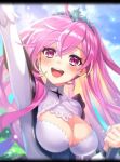  artist_request blush breasts cleavage day long_hair medium_breasts official_art open_mouth phantom_of_the_kill pink_eyes pink_hair sky smile tiara tyrfing_(phantom_of_the_kill) 