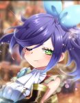  :t artist_request blue_hair blush bow city crossed_arms durandal_(phantom_of_the_kill) green_eyes hair_bow neckerchief official_art phantom_of_the_kill ponytail pout star star-shaped_pupils symbol-shaped_pupils 