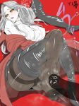  1girl blush boots breasts carmilla_(fate/grand_order) erect_nipples fate/grand_order fate_(series) feet footjob large_breasts legs_crossed long_boots long_hair looking_away panties pantyhose pantyshot parted_lips pov shoes_removed silver_hair steam underwear yellow_eyes 
