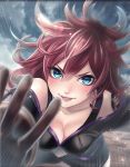  artist_request aymur_(phantom_of_the_kill) blue_eyes blush breasts cleavage gloves hair_between_eyes looking_at_viewer medium_breasts official_art open_mouth phantom_of_the_kill red_hair smile 