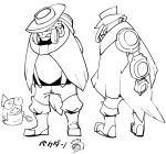  boots fish fishman greyscale hat head_fins male_focus monochrome monster_boy multiple_views personification salmonid sido_(slipknot) simple_background smallfry_(splatoon) splatoon_(series) splatoon_2 spoon steelhead_(splatoon) suspenders turnaround white_background 