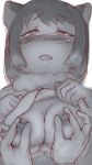  2017 5_fingers ambiguous_gender ambiguous_pov animal_humanoid biped blush bust_portrait canine clothed clothing clothing_lift digital_drawing_(artwork) digital_media_(artwork) disembodied_hand duo erect_nipples fangs female female/ambiguous female_focus first_person_view fox_humanoid gloves greyscale hair half-closed_eyes hi_res humanoid humanoid_hands japanese kemono_friends looking_at_viewer looking_pleasured low-angle_view mammal masuyama_ryou_(artist) moan monochrome neck_tuft nipple_pinch nipples open_mouth pinch portrait shirt shirt_lift short_hair simple_background solo_focus tibetan_sand_fox_(kemono_friends) tuft white_background 