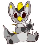 2016 4_fingers 4_toes alien black_claws black_pawpads claws colored_sketch digital_drawing_(artwork) digital_media_(artwork) disney experiment_(species) fan_character fangs fur grey_fur lilo_and_stitch looking_at_viewer murcat ovni pawpads signature sitting smile solo toe_claws toes waving yellow_nose 