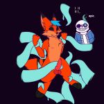  2018 animal_genitalia anthro balls black_nose bleakymora canine digital_media_(artwork) erection fox fur hair hi_res looking_at_viewer loss male mammal nude penis portfox sans_(undertale) simple_background smile tentacles undertale video_games 