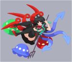  black_dress black_hair dress houjuu_nue legs lowres panties pantyshot pixel_art red_eyes red_footwear snake takorin thighhighs touhou ufo undefined_fantastic_object underwear weapon wings 