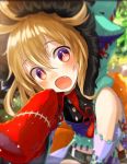  blonde_hair blush fang grass hood hoodie hoodie_dress messy_hair multicolored multicolored_eyes official_art open_mouth phantom_of_the_kill short_shorts shorts shu_(phantom_of_the_kill) 