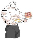  2018 abs anthro biceps clothed clothing digital_media_(artwork) feline food fur hi_res kemono male mammal muscular muscular_male nipples pecs simple_background syukapong tiger topless white_background white_tiger 