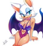  2018 anthro bat blue_eyes breasts cleavage clothed clothing digital_media_(artwork) eyelashes eyeshadow female hair hi_res looking_at_viewer makeup mammal mrscurlystyles rouge_the_bat simple_background solo sonic_(series) white_background white_hair wings 