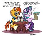  2018 bobthedalek book clothed clothing dialogue english_text equine female feral friendship_is_magic horn magic male mammal my_little_pony ring scroll starlight_glimmer_(mlp) sunburst_(mlp) table text unicorn 