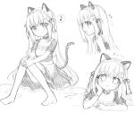  :d :t animal_ears apron arm_support arm_up bangs blush braid cat_ears cat_girl cat_tail choker closed_mouth collarbone dress eighth_note eyebrows_visible_through_hair greyscale hair_between_eyes hair_ribbon highres knees_together_feet_apart long_hair maid monochrome multiple_views musical_note no_shoes open_mouth original pout ribbon riria_(happy_strawberry) short_sleeves sitting sketch smile spoken_musical_note tail tail_garter tail_raised thighhighs translated very_long_hair waist_apron 