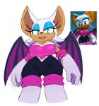  2018 anthro bat blue_eyes breasts cleavage clothed clothing fangs female half-closed_eyes looking_at_viewer mammal open_mouth rouge_the_bat simple_background sonic_(series) sssonic2 teeth tongue white_background 