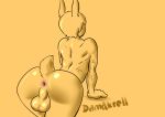  2018 anal animal_humanoid anthro balls big_butt butt damakrell digital_media_(artwork) fur hair hi_res humanoid lagomorph male mammal nude rabbit rear_view simple_background solo 