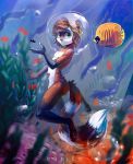  anthro arylon_lovire bubble canine featureless_crotch fish fox fur hair looking_at_viewer male mammal marine narico nude procyonid raccoon solo striped_tail stripes underwater water 