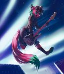  anthro canine clothed clothing electric_guitar guitar hair looking_at_viewer male mammal musical_instrument narico open_mouth pose solo 