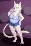  anthro beauty_mark big_breasts black_nose breasts cat cleavage clothed clothing eyeshadow feline female fur hair half-closed_eyes makeup mammal overweight solo turnsky white_fur white_hair 