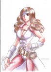  beatrix belt breasts brown_eyes brown_hair cleavage closed_mouth commentary_request eyepatch final_fantasy final_fantasy_ix long_hair pantyhose sio2_(nisankakeiso) solo sword weapon 