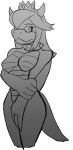  alternate_species breasts choker crown curved_horn female fours_(artist) koopa mario_bros monochrome nintendo non-mammal_breasts princess_koopa princess_peach scalie simple_background sketch solo video_games white_background 