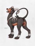  2018 animal_genitalia animal_pussy anus canine_pussy ecmajor edit fangs female feral hi_res horn houndoom looking_at_viewer monochrome nintendo open_mouth pok&eacute;mon pok&eacute;mon_(species) pussy pussy_juice solo spade_tail teats video_games 