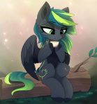  2018 black_feathers digital_media_(artwork) equine eyelashes fan_character feathered_wings feathers female feral green_eyes green_hair hair hooves magnaluna mammal my_little_pony pegasus sitting smile solo wings 
