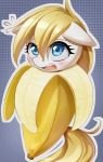  &lt;3 aryanne aryanne_(character) banana blonde_hair blue_eyes blush equine fan_character female food fruit hair horse mammal my_little_pony pony solo 