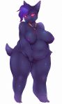  2018 areola belly breasts cheezayballz digital_media_(artwork) female gengar hair hi_res looking_at_viewer nintendo nipples not_furry overweight overweight_female pok&eacute;mon pok&eacute;mon_(species) red_eyes simple_background smile solo thick_thighs video_games white_background 
