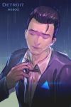  adjusting_clothes adjusting_necktie black_hair character_name closed_eyes connor_(detroit) copyright_name detroit:_become_human expressionless hair_slicked_back jacket male_focus necktie pt. rain solo upper_body 