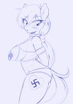  2018 anthro aryanne aryanne_(character) blush bound collar cutie_amrk cutie_mark equine fan_character female harem_outfit horse mammal monochrome my_little_pony nipple_piercing nipples piercing pony ponytail pose solo swastika 