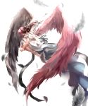  angel_wings black_wings brown_hair closed_eyes commentary dress english_commentary feathered_wings feathers fetal_position highres multicolored multicolored_hair multicolored_wings neo_(rwby) pink_hair pink_wings rwby solo tl white_dress wings 