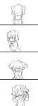  4koma :o ^_^ bangs bow bowtie clenched_hands closed_eyes comic covering_face dot_nose facing_away facing_viewer floating_hair from_side ganbaru_pose greyscale grin hair_between_eyes hands_up happy highres kurosawa_ruby long_sleeves looking_at_viewer love_live! love_live!_sunshine!! medium_hair mezashi_(mezamashi_set) monochrome open_mouth pleated_skirt ribbon sailor_collar school_uniform serafuku shy silent_comic simple_background skirt smile two_side_up upper_body uranohoshi_school_uniform white_background 