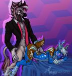  2018 abdominal_bulge abstract_background ahegao anal anal_penetration animal_genitalia animal_penis anthro antlers axio_latreft balls bed blue_eyes blue_fur blush bottomless brown_eyes brown_fur butler butt cervine cervine_penis clothed clothed_sex clothing cute dress_shirt duo equine erection fluffy from_behind_(disambiguation) fur gentlemen green_eyes hair half-closed_eyes happy hi_res hooves horn idoodle2draw inner_ear_fluff looking_back looking_pleasured male male/male mammal markings necktie nude on_bed open_mouth penetration penis pink_fur pink_hair precum quagga sex shirt signature smile stripes suit tan_fur tongue tongue_out travis_deville unbuttoned white_fur white_hair zebra 