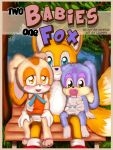  2013 age_difference anthro bench blush canine comic diaper english_text eyelashes female fox hi_res lagomorph launny male mammal miles_prower pacifier rabbit smile sonic_(series) text tongue tree unistar young 