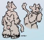  anthro blush bovine cattle cute flaccid girly hooves horn laugh male mammal panken penis shaggy_fur simple_background solo standing 