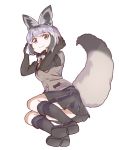  2018 4_fingers :&gt; amber_eyes animal_humanoid armwear bat-eared_fox bat-eared_fox_(kemono_friends) biped black_clothing black_tail bow_tie breasts canine canine_humanoid clothed clothing digital_drawing_(artwork) digital_media_(artwork) dipstick_tail dog_humanoid elbow_gloves eyelashes female fluffy fluffy_tail footwear full-length_portrait girachi0707 gloves grey_clothing grey_hair grey_tail grey_theme hair hi_res humanoid humanoid_hands japanese kemono_friends legwear light_skin long_tail looking_at_viewer lying mammal medium_breasts multicolored_tail on_side pleated_skirt portrait raised_arm school_uniform shoes short_hair simple_background skirt small_waist smile socks solo tan_skin two_tone_tail uniform white_background 