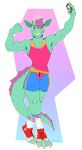  anthro clothed clothing dragon flexing hair horn male muscular muscular_male pink_hair selfie shirt smile solo spazzyhusky standing tank_top 