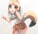  2018 5_fingers amber_eyes animal_humanoid armband big_breasts biped black_tail blush breasts canine clothing devil_horns digital_drawing_(artwork) digital_media_(artwork) dipstick_tail female fox_humanoid front_view gesture hair half-length_portrait hand_behind_back humanoid humanoid_hands japanese k0s5tan4 kemono_friends light_skin lighting long_hair looking_away mammal midriff multicolored_tail navel open_mouth open_smile orange_clothing pale_fox_(kemono_friends) panties pleated_skirt portrait shirt simple_background skirt smile solo standing sweater sweater_around_neck tan_hair tan_skin tan_tail tan_theme underwear upskirt white_background white_clothing 