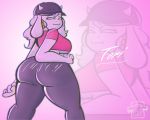  2018 anthro big_breasts big_butt boss_monster breasts butt caprine chromatic_aberration clothed clothing crop_top digital_media_(artwork) ear_piercing female fur goat hair hat horn long_ears looking_at_viewer mammal piercing pose red_eyes shirt smile solo sweater_pups_(artist) text thick_thighs toriel undertale video_games white_fur wide_hips 