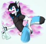  animal_genitalia anthro balls bong bottomless canine clothed clothing drugs hand_on_butt looking_at_viewer male mammal sheath smoke solo spazzyhusky standing tongue tongue_out 