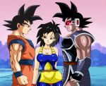  1girl 2boys armor black_eyes black_hair breasts dicasty dragon_ball dragon_ball_super dragonball_z female gine long_hair male multiple_boys scouter short_hair son_gokuu tail turles 