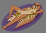  ambiguous_gender anthro avian beak bird feathered_wings feathers furrychrome great_horned_owl inzoreno lying nude owl simple_background solo tail_feathers wings 