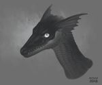  2018 ambiguous_gender black_scales dragon dschunai grey_background greyscale headshot_portrait monochrome portrait scales simple_background 