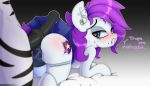  &lt;3 &lt;3_eyes 2018 absurd_res animal_genitalia animal_penis balls blush butt clothing cutie_mark dialogue duo ear_piercing english_text equine equine_penis faceless_male fan_character girly hair hi_res male male/male mammal my_little_pony n0nnny penis piercing text underwear zebra 