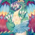  2018 3_toes absurd_res anisodactyl blue_feathers brown_eyes butt claws convenient_censorship corn cucumber digital_media_(artwork) digital_painting_(artwork) dragon eyebrows eyelashes feathered_wings feathers female feral flower food foot_focus fruit fur green_scales green_tail hair hi_res horn long_neck looking_at_viewer lying markings melon multicolored_feathers open_mouth patohoro plant pumpkin red_feathers rune_factory scales scalie slightly_chubby smile soles solo strawberry tail_censorship tail_feathers teeth toe_claws toes tomato tongue turnip vegetable ventuswill video_games wide_hips wings wyvern yellow_feathers yellow_scales 