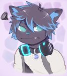 anthro clothed clothing collar feline fur hair headphones looking_at_viewer male mammal simple_background solo spazzyhusky 