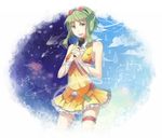  campanella_(vocaloid) colored_eyelashes eyelashes fish garters goggles goggles_on_head green_eyes green_hair gumi heart microphone musical_note paper_airplane rella see-through short_hair skirt solo thigh_strap vocaloid water_drop wrist_cuffs 