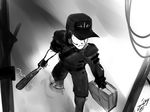  armor backpack bag baseball_bat baseball_cap bat blame! briefcase cable electricity greyscale hat headset lightning male_focus monochrome parody solo suitcase team_fortress_2 the_scout water 